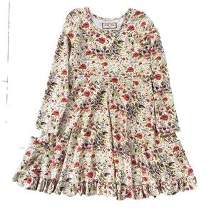 Cheeky Plumb Floral Long-Sleeve Ruffle Hem Kids Dress Size 10Y